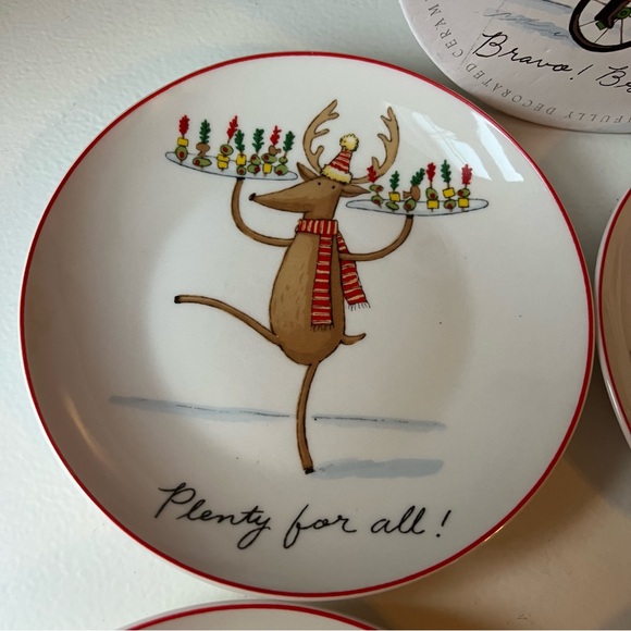 Christmas Follies Set Of 4 Ceramic Canapé Holiday Party Appetizer Serving Plates - Picture 5 of 11